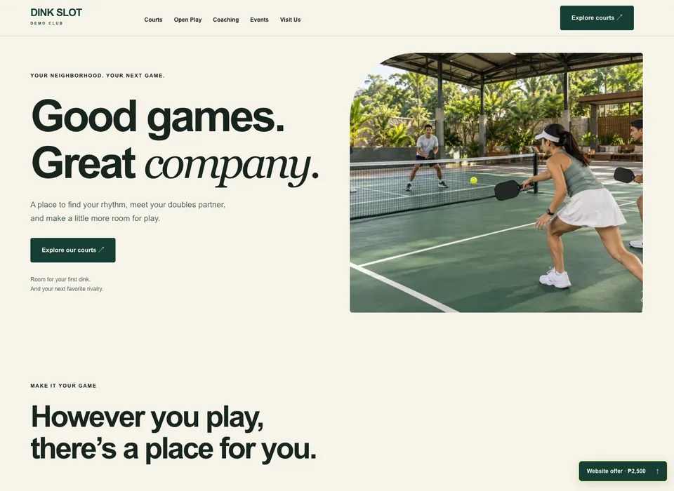 Neighborhood website preview Screenshot of the Neighborhood homepage demo